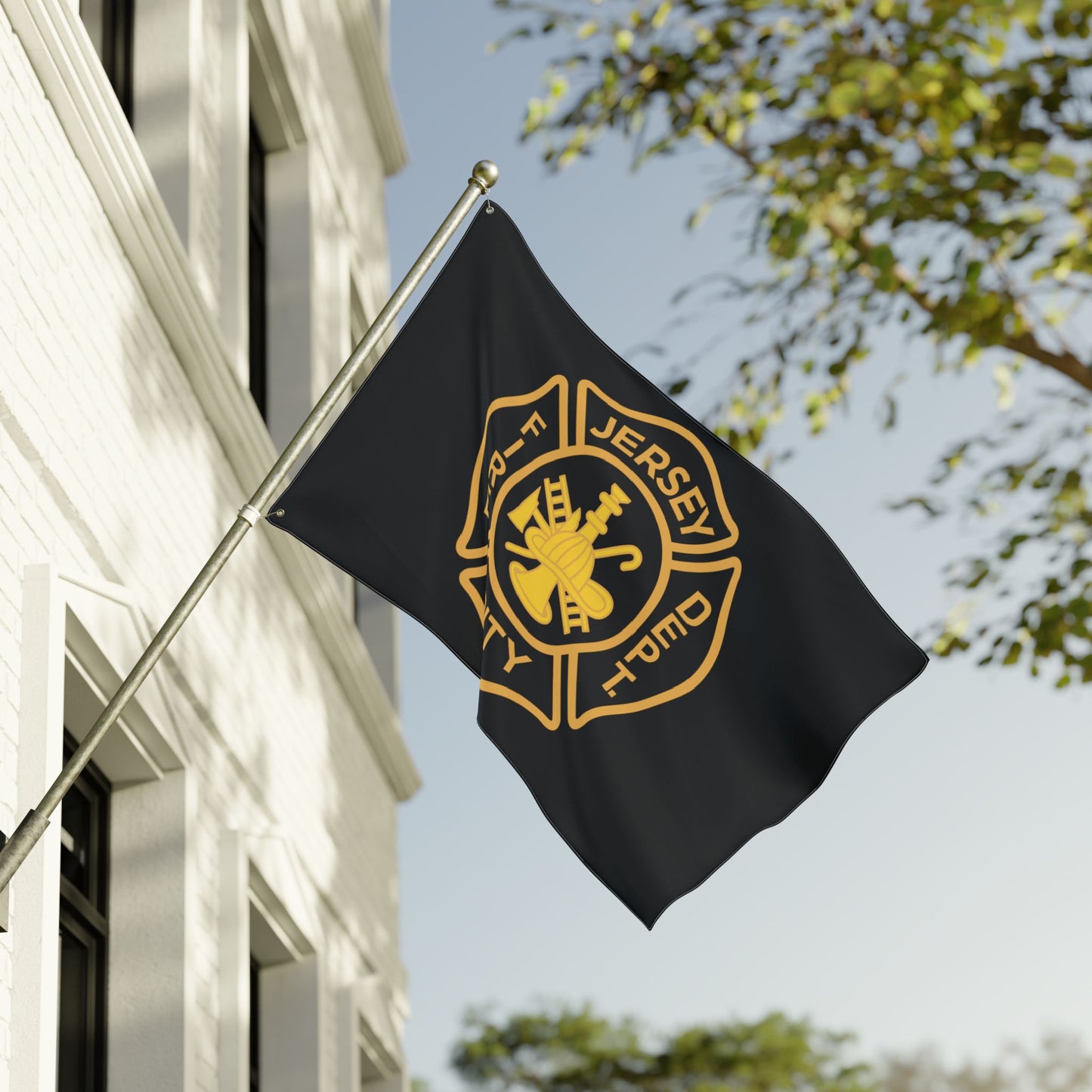 Jersey City Fire Dept Maltese Cross Double-Sided Flag