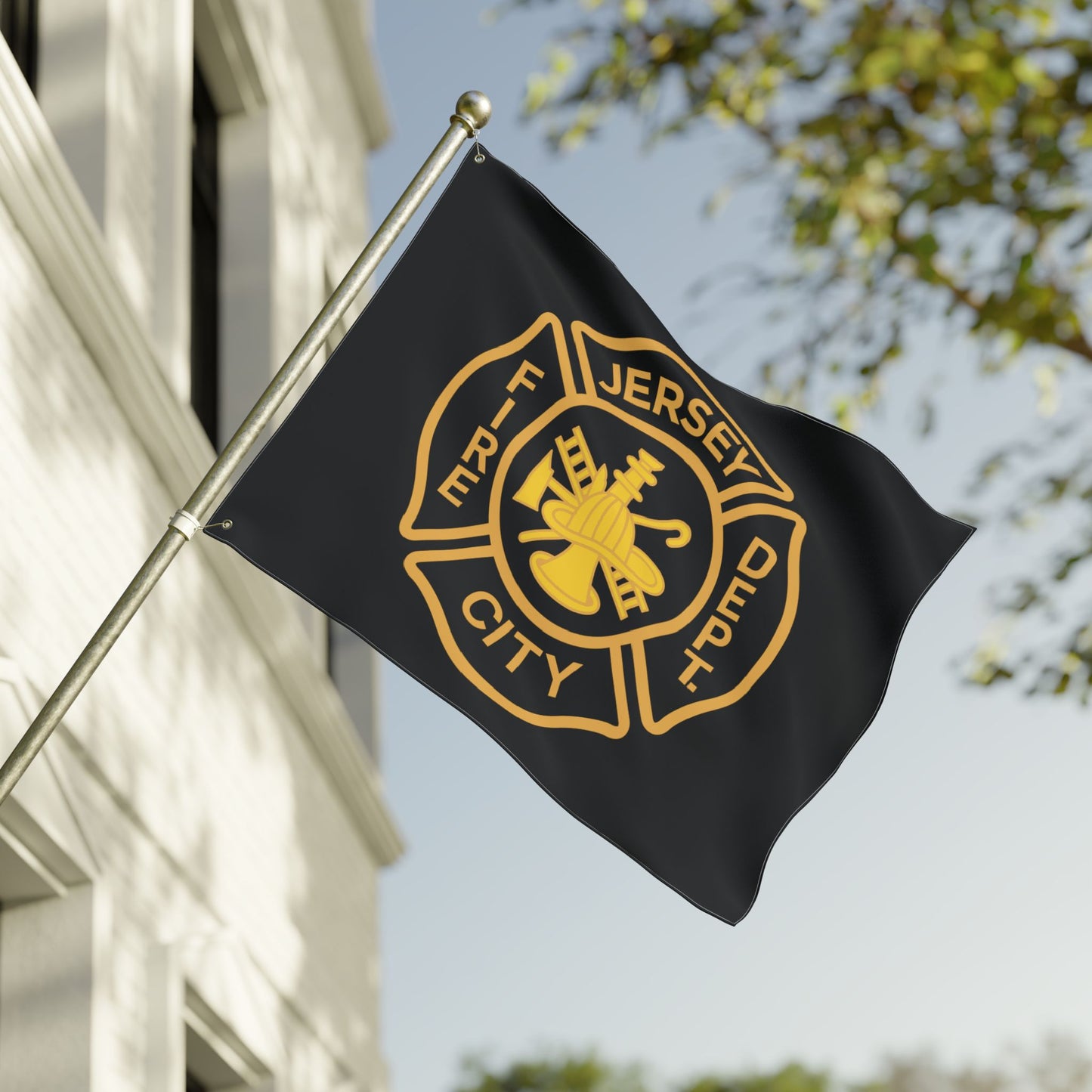 Jersey City Fire Dept Maltese Cross Double-Sided Flag