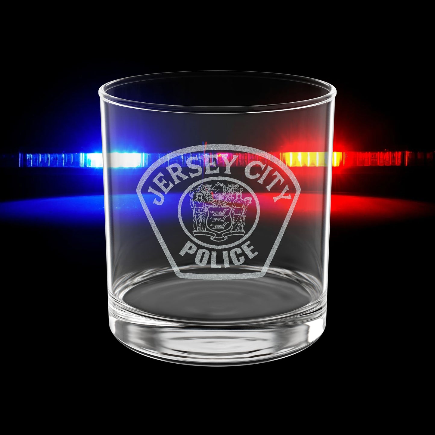 Engraved Jersey City Police Whiskey Glass — 10.5oz Personalized Rocks Glass