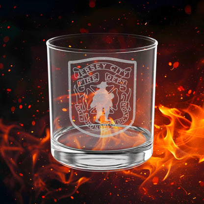 Jersey City Fire Department Engraved Whiskey Glass 10.5oz