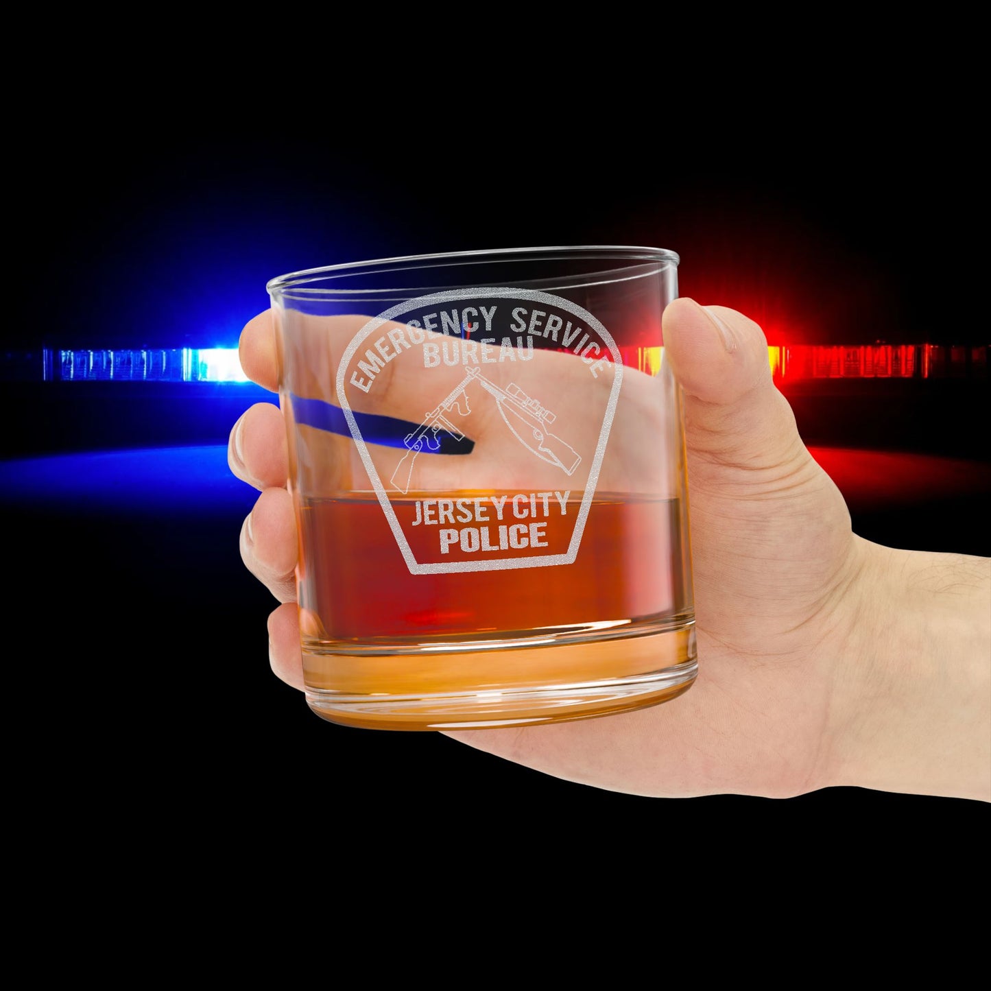 Jersey City Police Emergency Service Patch Engraved Whiskey Glass 10.5 oz
