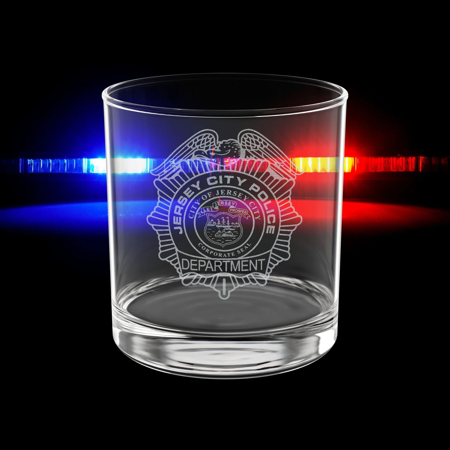 Jersey City Police Department Seal Engraved Police Badge Whiskey Glass 10.5 oz
