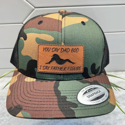 Dad Bod Leather Patch Hat, Father Figure Leather Patch Hat, Trucker Hat